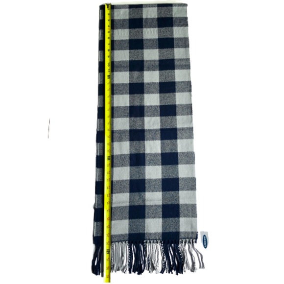NEW OLD NAVY Pattern Flannel Neck Scarf Fringe Hems Blue Gray 77.5” x 13” Men’s - Picture 7 of 13